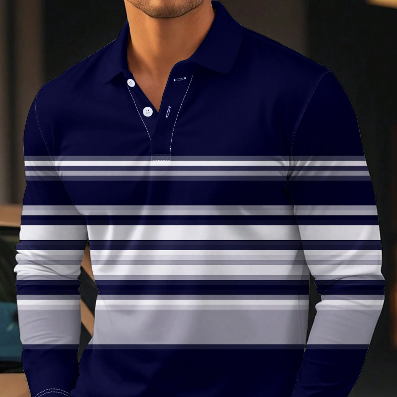 

Striped Gradient Shirt - Long Sleeve With Collar, Business Or Home