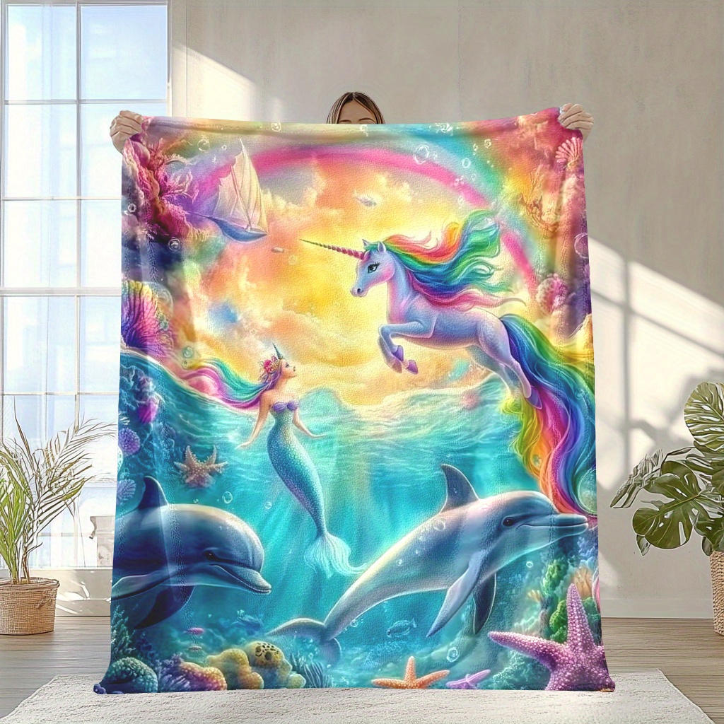 

Ocean Throw Blanket - Soft Flannel With Unicorn, Mermaid & | Napping, Camping, Travel & Home Decor | Machine Washable | Ideal Gift For