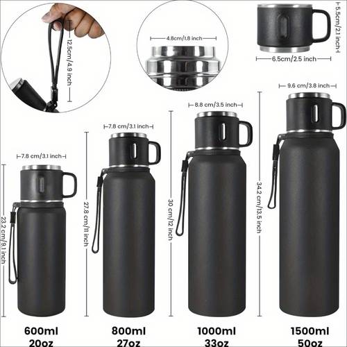 large capacity stainless steel insulated water bottle with cup vacuum insulated for hot cold drinks 24 hour insulation for commuting and travel