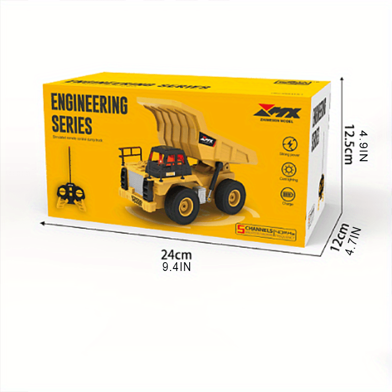 1:24 Scale Remote Control Dump Truck with Light-5 Channels, Rechargeable Battery, Perfect Gift for Birthday, Halloween and Christmas