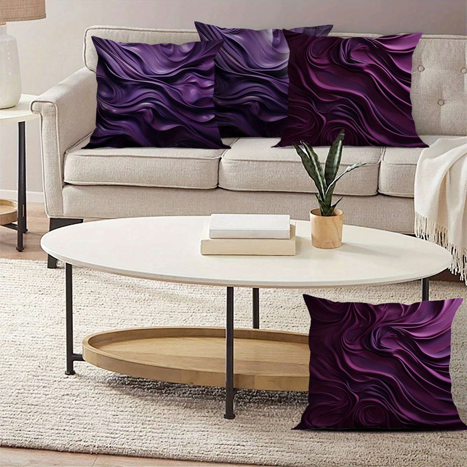 

Purple Abstract Texture Pattern Pillowcase, Set Of Four, No Pillow , Comfortable And , Suitable For Office, Bedroom, Balcony, Car, Sofa, Yard