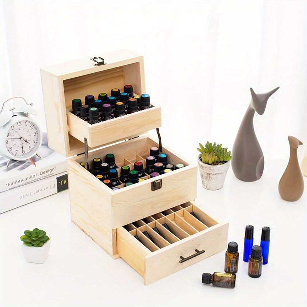 

3 Tier Wooden Essential Oils Storage Case For Essential Oils, 59 Holes Storage Boxes, Holds 15ml And 10ml Bottles, Nail Polish, Wood-coloured, 3 Tier