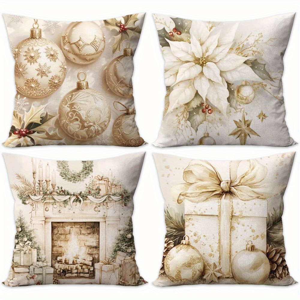 

4pcs Christmas Polyester Throw Pillow Covers, Gift, Bell Covers, Living Room Bedroom Sofa Decorative Pillow Covers, Home Decor, Room Decor, Party Decor, Single Side Printing (no Pillow )