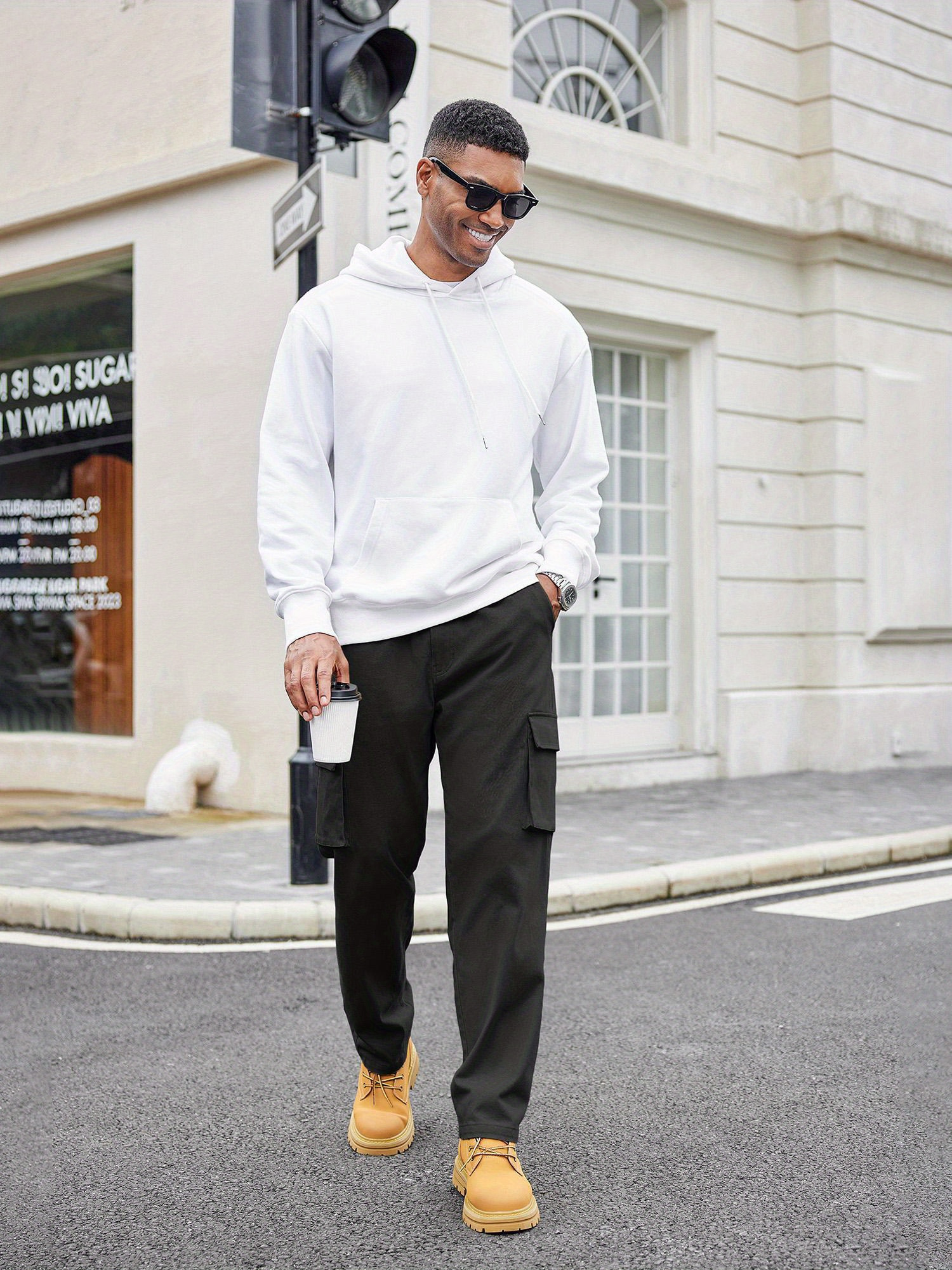 1pc *'S Casual Cargo Jogger Sweatpants Regular Fit Cotton Pants with  Elastic Waist, Multi Pockets, Button Fly, Chain Detail Str