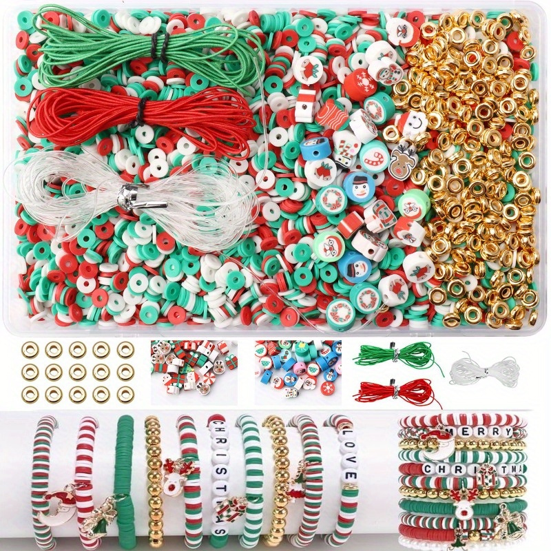 

3210pcs Christmas Clay Beads Bracelet Making Kit - Holiday Polymer Bead With White Letter Beads, Craft Set, Plastic Material, Ornaments And Gifts