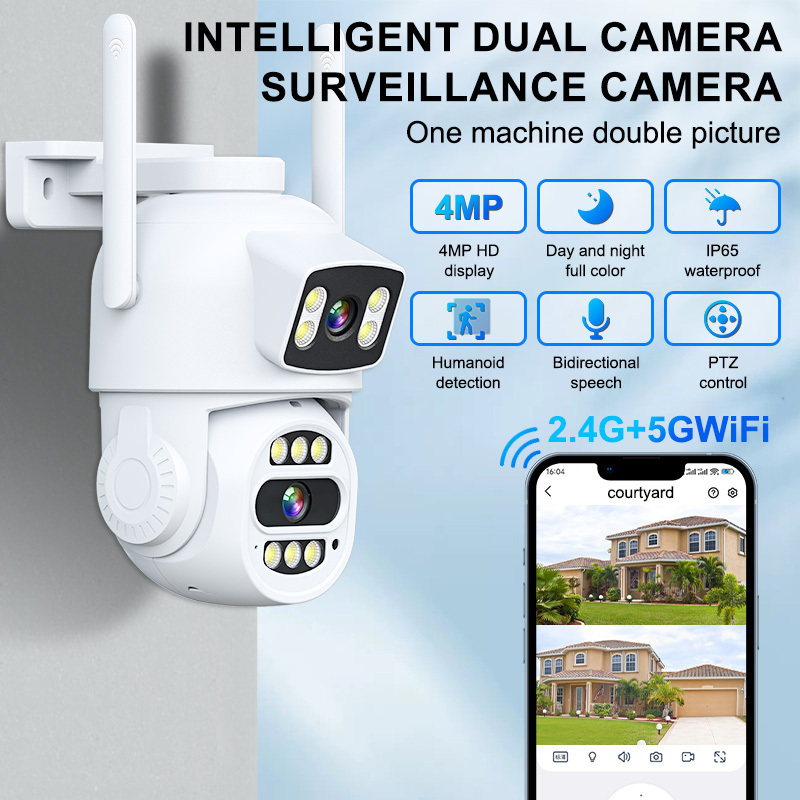 1pc Teruhal 4MP Dual Lens Wireless Security Camera, 2.4G+5G WiFi, Smartphone Compatible, Night Vision, Two-Way Audio, IP65 Waterproof, Intelligent Motion Detection, USB Powered, No Battery, for Home Surveillance details 1