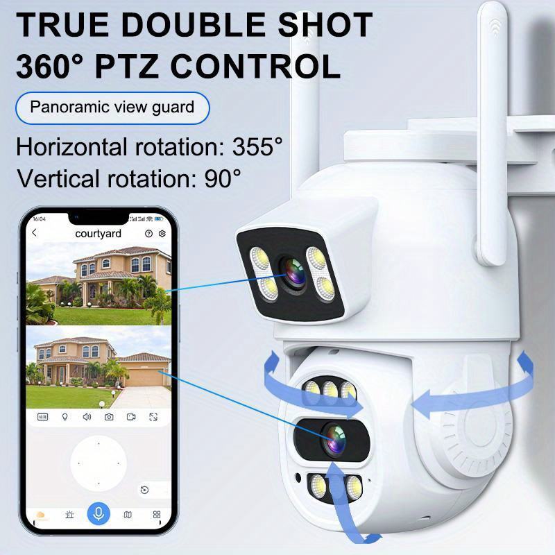 1pc Teruhal 4MP Dual Lens Wireless Security Camera, 2.4G+5G WiFi, Smartphone Compatible, Night Vision, Two-Way Audio, IP65 Waterproof, Intelligent Motion Detection, USB Powered, No Battery, for Home Surveillance details 2