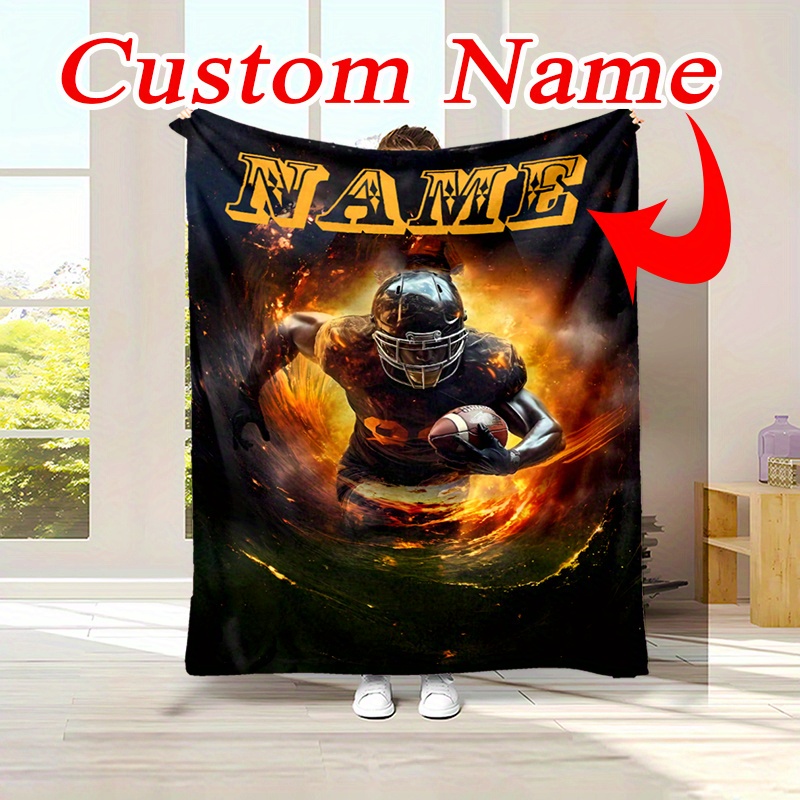 

Personalized Football-themed Flannel Blanket - Custom Name, Knit For , Camping, Travel | Ideal Christmas Gift For Family & , Christmas Decor