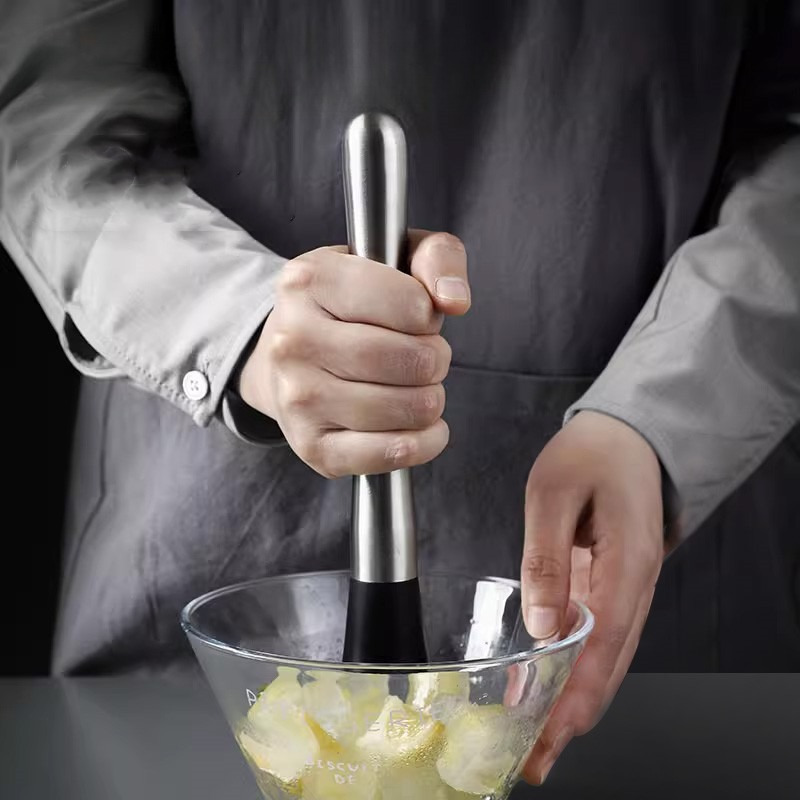 Stainless Steel Cocktail Muddler, 10.2in Drink Muddler, Fruit Smasher For Drinks, Mojito Muddler Ice Crusher Bartender Tool For Bars Bartender Accessories, Easy Cleaning Home Bar Tools(Long Handle