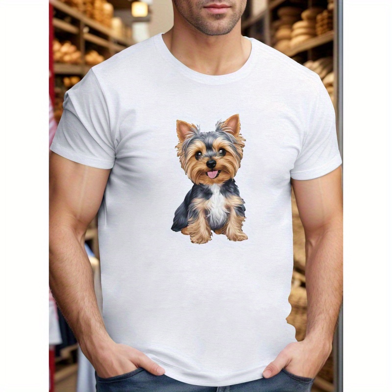 

Men's Casual Yorkshire Terrier Print Tee - Soft Polyester, Short Sleeve, Round Neck - Summer