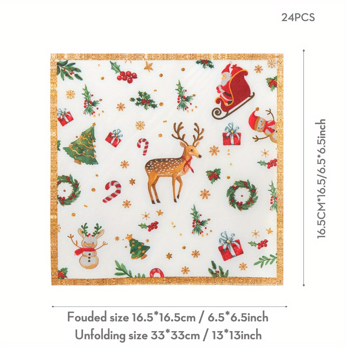 TEMU 24-pack Reindeer And Christmas Tree Disposable Napkins, 13x13 Inches, 2-ply, Holiday Party Gift And Decoration, Perfect For Christmas, New Year,