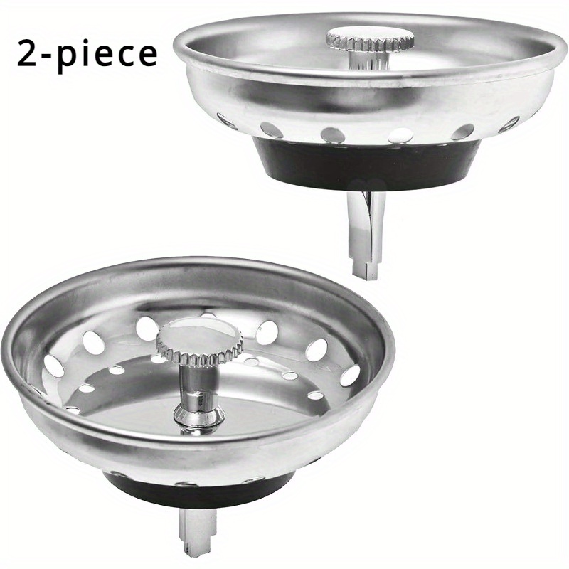 

2pcs Set - Kitchen Sink Filter And Plug Combination Basket For Replacing Standard , Stainless Steel Basket With Plastic Knob, Rubber Plug Bottom - Product