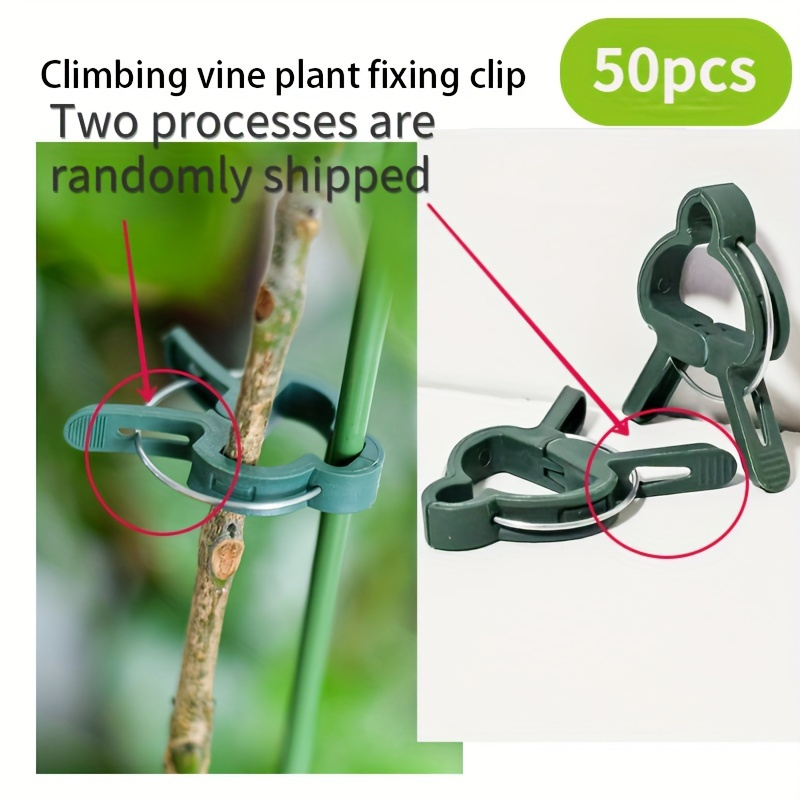 50pcs Reusable Green Plant Support Clips - Adjustable Garden & Greenhouse Brackets for Vines, Flowers, Seedlings, and Tomatoes - Durable Green Plastic with Metal Clasps for Secure Plant Growth, Garden Support Accessories | Secure Gardening Clips | Reusable Garden Clips