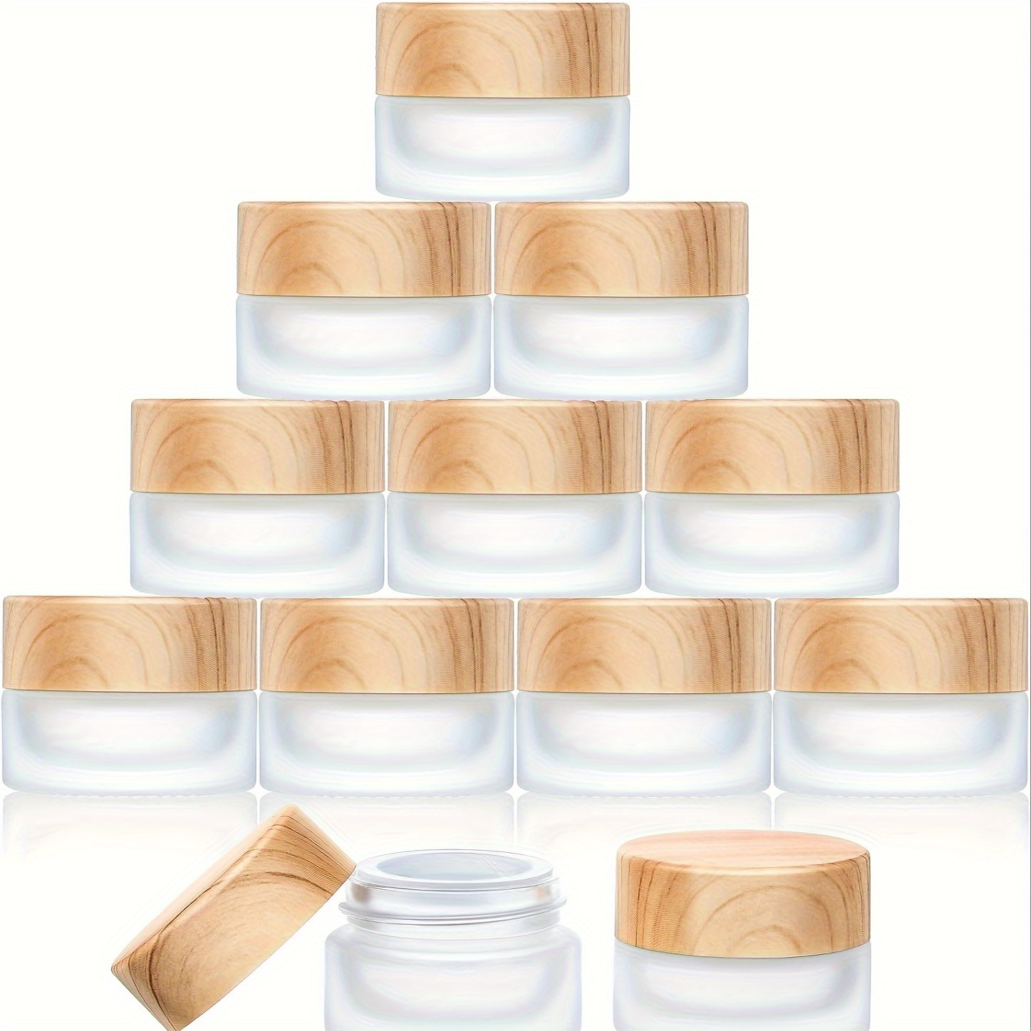 

12pcs 5ml/0.18oz Refillable Glass Jars With Wood Grain For Makeup, Toner, Eyeshadow & Lip Balm - Screw Closure, Oil-free