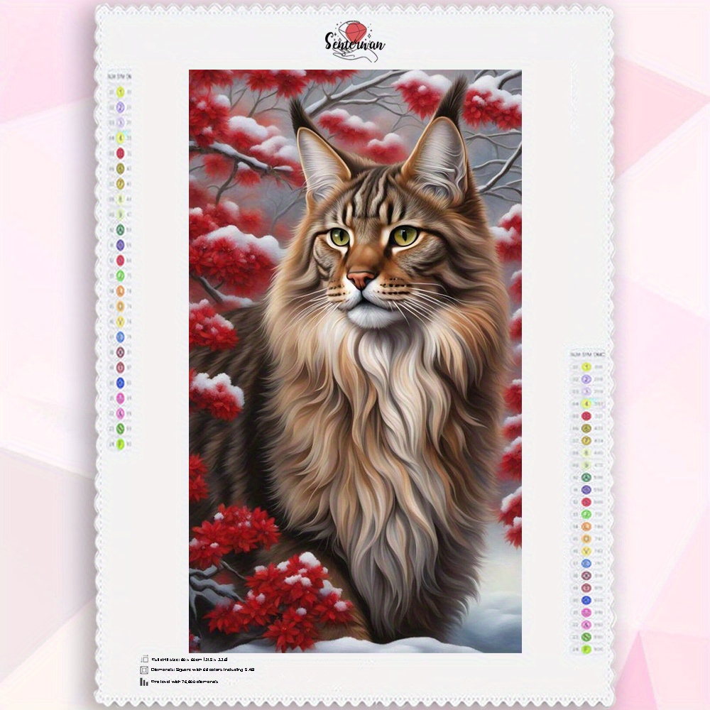 

Senterwan 5d Diy Diamond Painting Kit - Premium Flocked Fabric Square Diamonds, Cat & Flower Mosaic Art, Animal Theme Embroidery Wall Decor, Home Decoration And Gifts