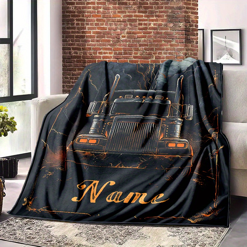 

Name Customized Truck Pattern Blanket Office Gift Soft Nap Blanket Office Chair Throw