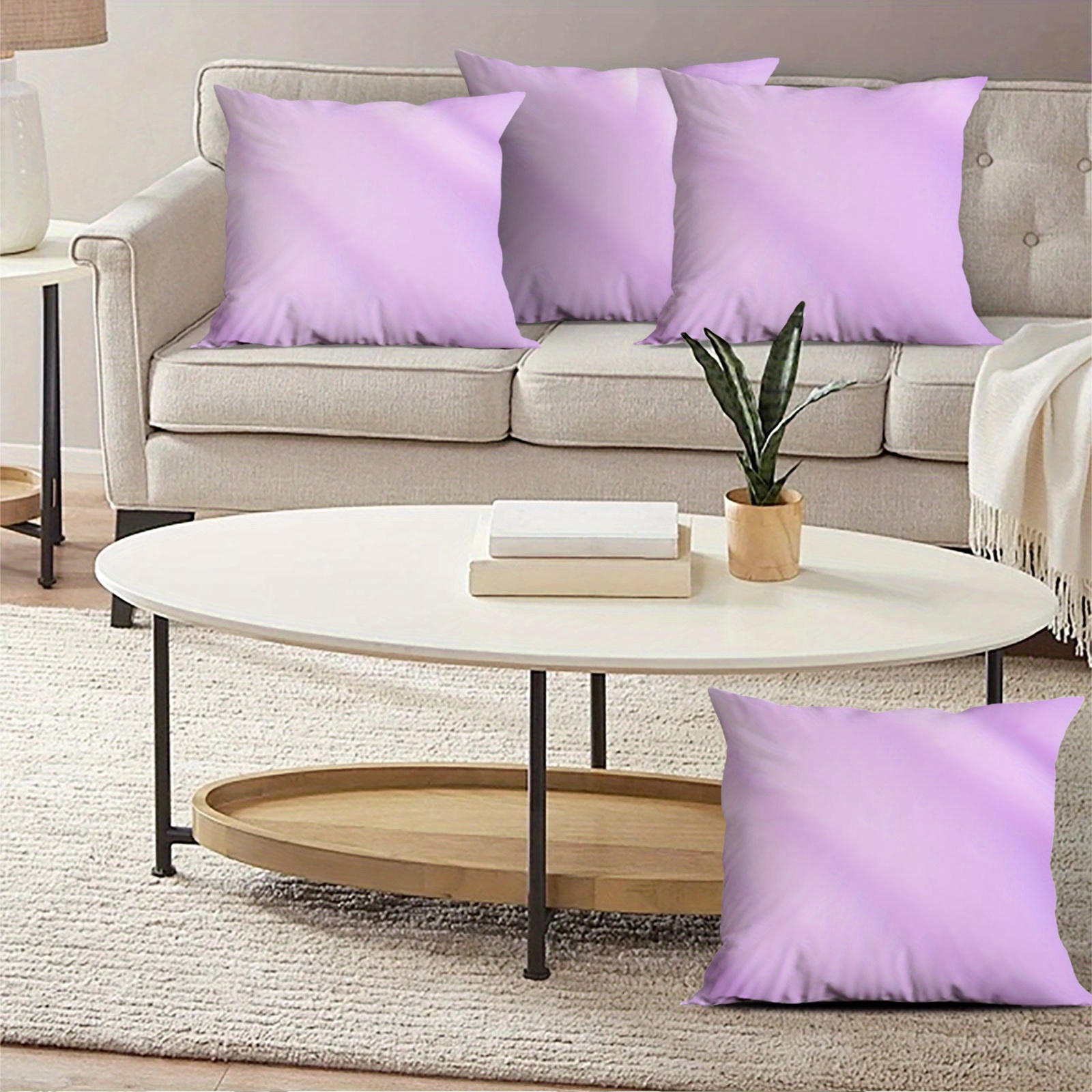 

Set Of 4 Throw Pillow Covers – Mixed Lavender Tone, Polyester, Woven, Contemporary Style, Unique , Fits Rooms, Zipper Closure, , Machine Washable For Office, Bedroom, Living Room, Patio