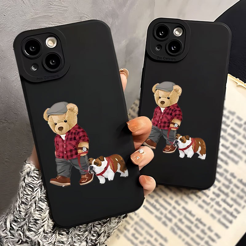 

Angel Eyes Soft Phone Case With Dog Walking Cartoon Bear Pattern Uv Printing Matte Phone Cover Full Protection For Iphone 11 12 13 Pro Max Xr X/ Xs 7 8 Plus Se Mini For Smartphone