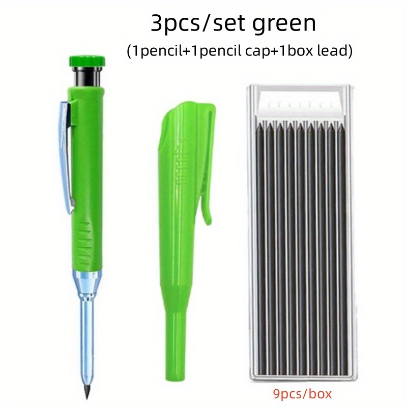 Solid Mechanical Carpenter Pencils With Pencil Cap And Lead Refills, 2.8mm Deep Hole Woodworking Pencil Markers With Sharpener, For Construction Woodworking