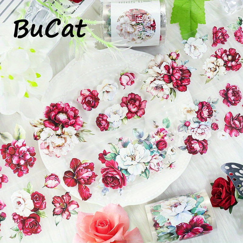Image of 2m Red Washi Tape Beautiful Flower Transparent Roll Stickers Decorative Adhesive Tape For Scrapbooking Journaling Supplies Loop 100cm