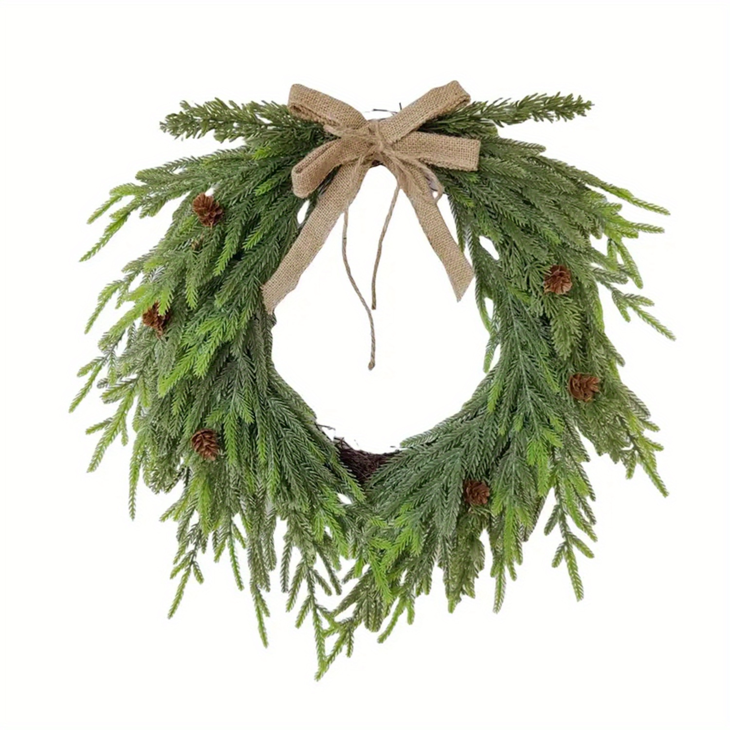 

Rustic 18.89 Inch Wreath With Pinecones And Burlap Bow, Plastic, Wall-mounted Design, Indoor/outdoor Holiday Decor, Essential For Christmas Home Decor, Party, Christmas Decorations