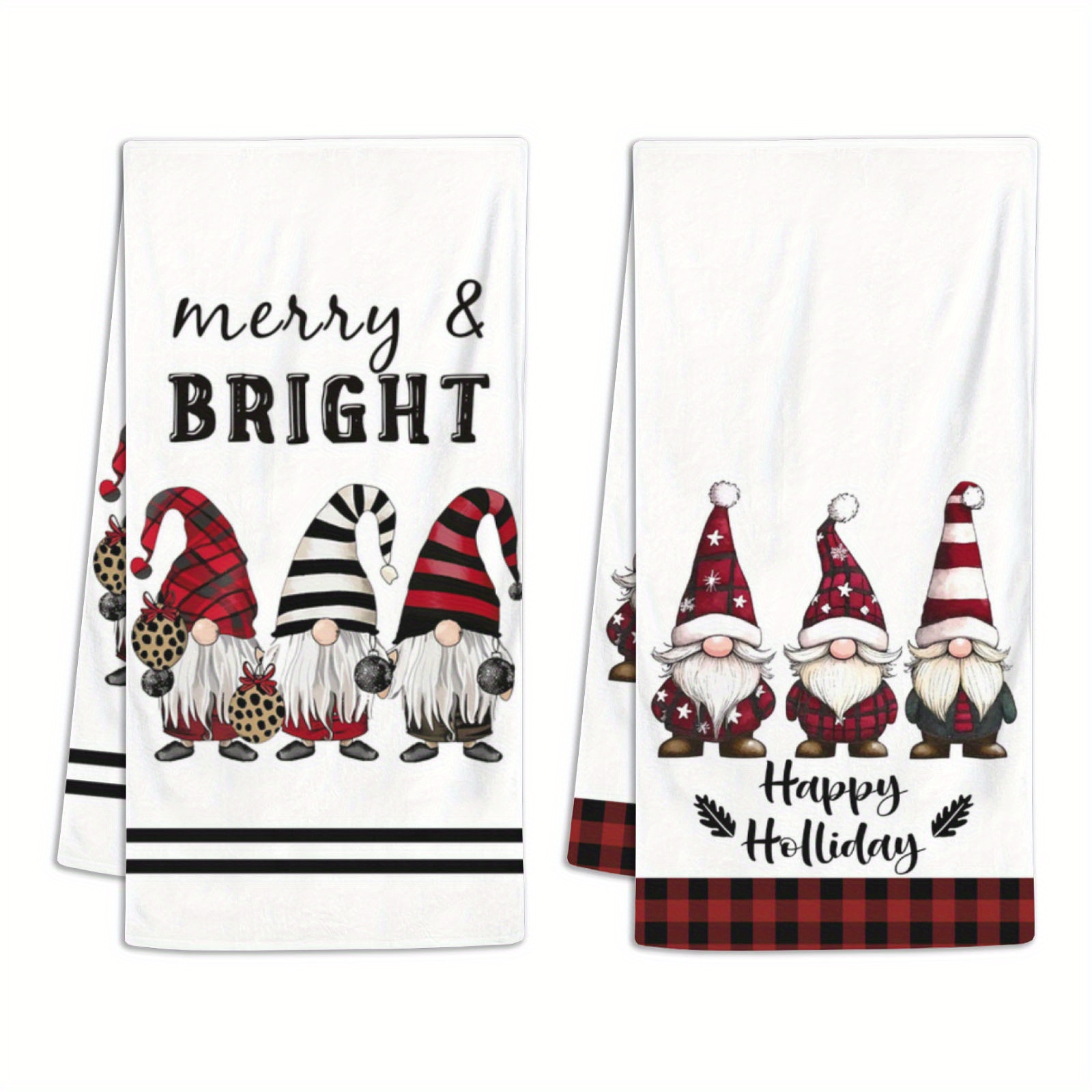 

2pcs Christmas Hand Towels - "" With Gnomes, Polyester, Absorbent Kitchen & Bathroom Towels, Holiday Decor & Gifting, Christmas Kitchen Towels