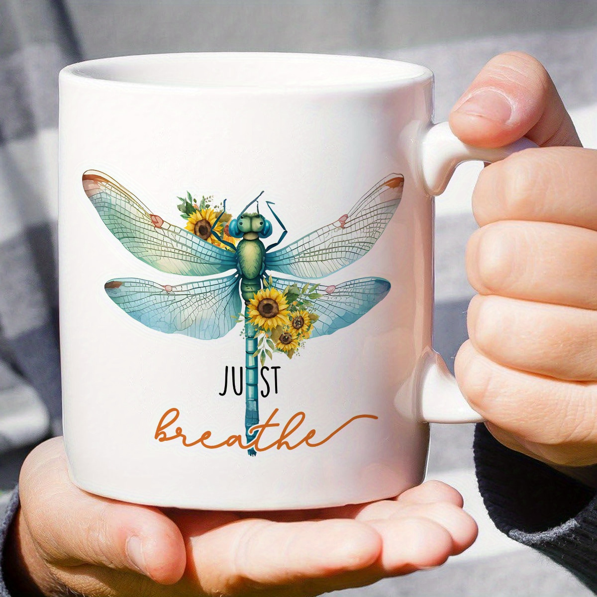 

1pc Funny Double-sided Dragonfly Printed Ceramic Coffee Mug - Reusable, Hand Wash Only, Office Use, Gift For Day, Thanksgiving, Birthday, Teachers Day,