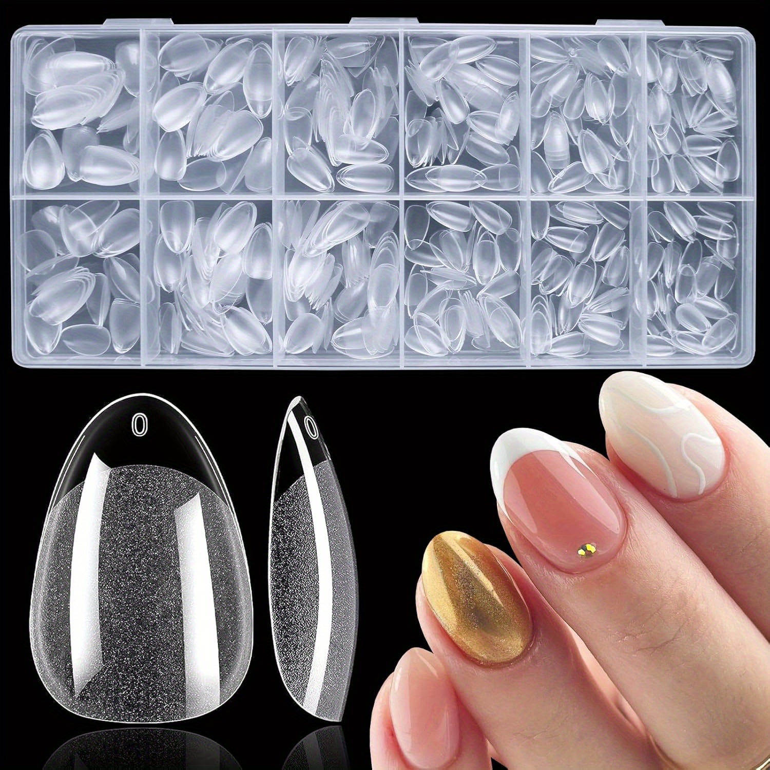 

600pcs Clear Gel Shaped Nail Tips, Extra Short Full Cover Acrylic False Nails, , 12 Sizes For Salon & Home Nail Design