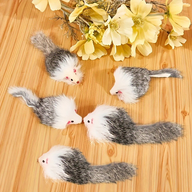 

5pcs Pet Cat Toys Rabbit Skin Mouse Two-color Plastic Cat Toys Long Hair Mouse - Indoor Cat Interactive Play And Exercise Cat Toys