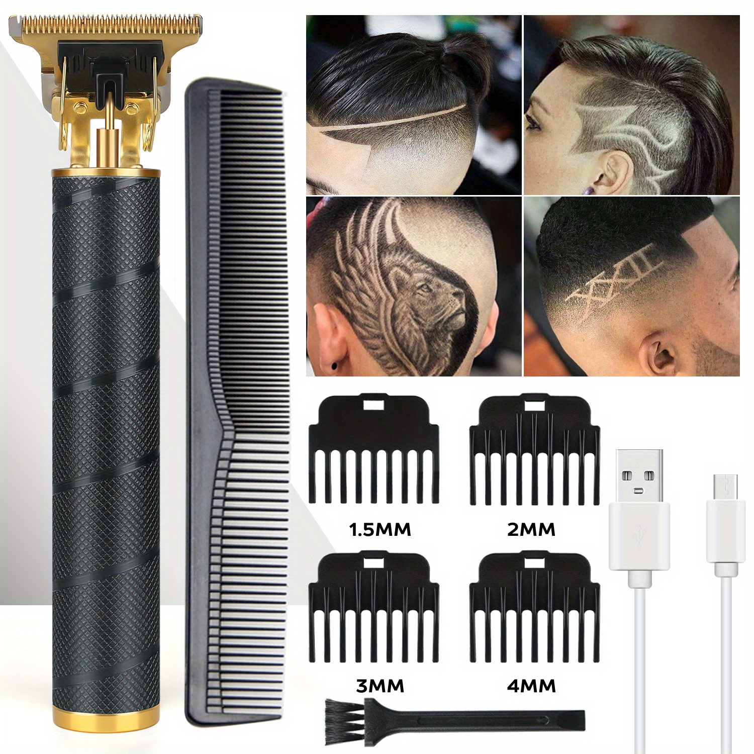 Professional Barber Grooming Kit, Cordless T Blade Hair Clipper With 4 Guide Combs, Usb Rechargeable Hair Cutting And Grooming Kit, Perfect Father's Day Gift For , Beard Shaving, And Haircut Needs