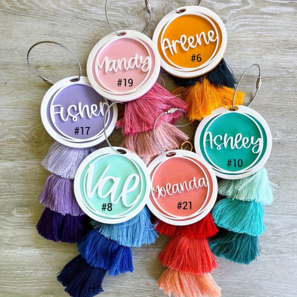 

Custom Acrylic Letter Keychain - Chic Tassel Bag Charm For Beach & Diaper Bags, Perfect Birthday Gift