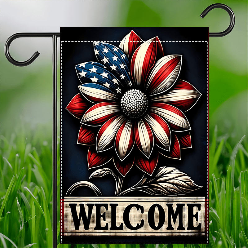 

Jit 1pc July 4 Patriotic American Flower Flag, 12x18inch, Double Sided, Waterproof Burlap, Machine Washable, No Flagpole, Outdoor Decoration, Holiday Decoration