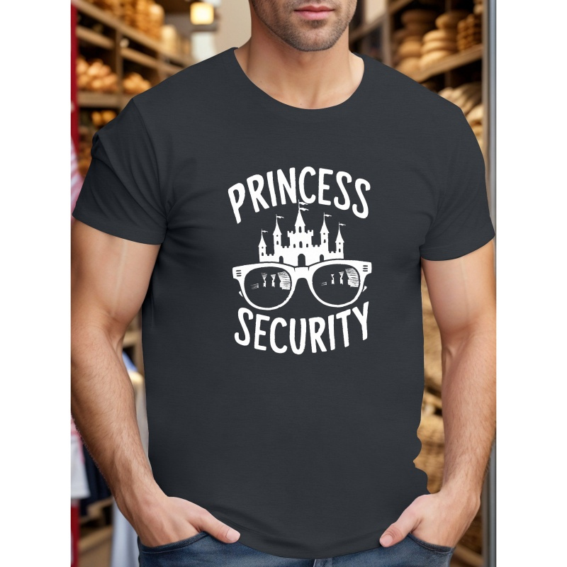 

Men's Polyester Princess Security Graphic T-shirt - Crew Neck Geometric Pattern Casual Tee With Slight Stretch, Knit Fabric Regular Fit, Adult Summer Wear