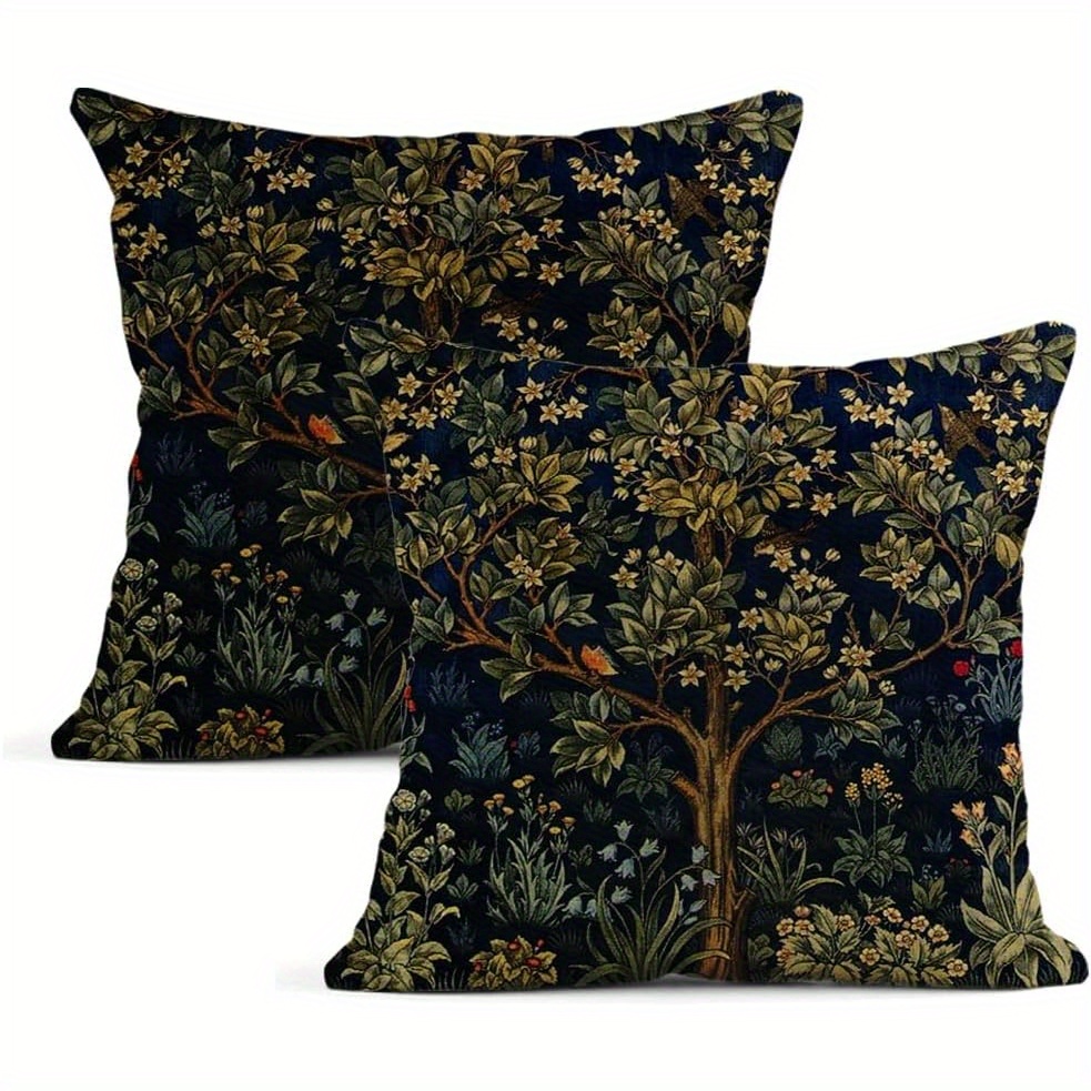 

Set Of 2 Vintage Floral Pre-raphaelite Throw Pillow Covers, 18x18 Inches, Contemporary Style, Zipper Closure, Machine Washable, Woven Polyester Decorative Cushion Cases For Room Types