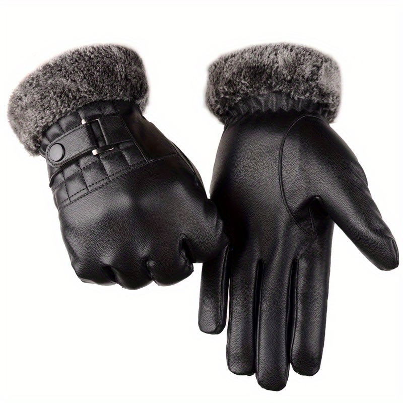 

Build, Men's Winter Touchscreen Gloves - Warm Leather With Plush Cuff, Adjustable Strap, Ideal For Cycling, Driving & Skiing, Gift