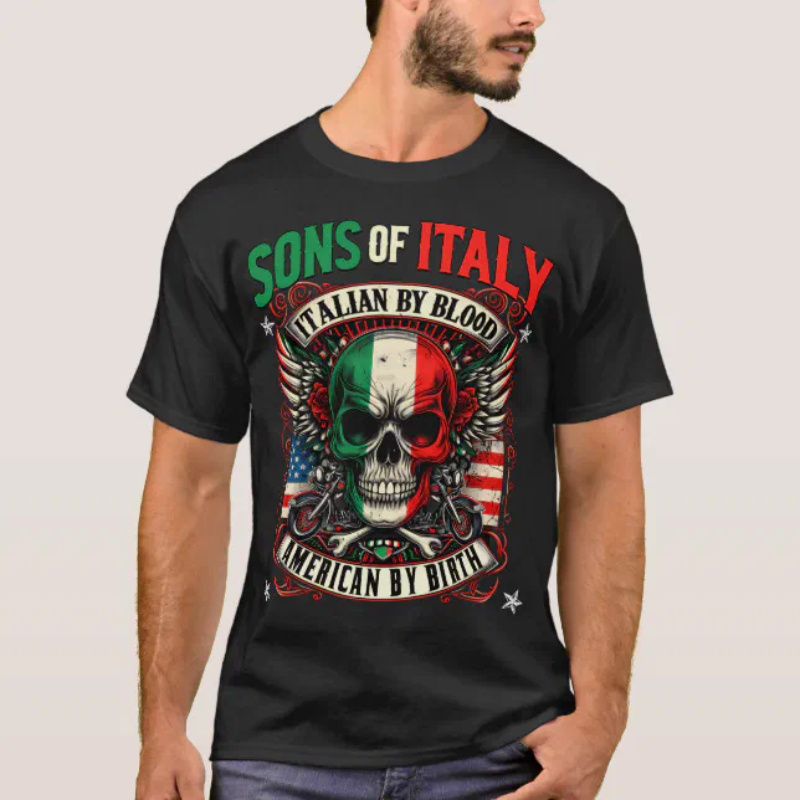 

1pc Men's Round Neck Short Sleeve T-shirt, Pure Cotton, Breathable, Lightweight For Party, , For Family, Boyfriend, Girlfriend, Lover, Of Italy Italian American T-shirt