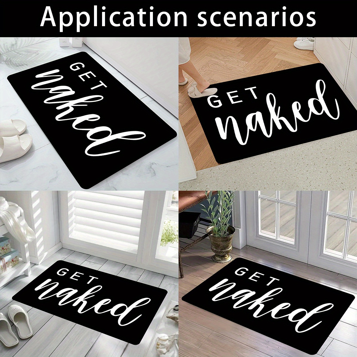 

Quick-dry Absorbent Bathroom Mat With Anti-slip Backing, Soft Polyester Fiber Bath Rug, Machine Washable Decorative Doormat For Bathroom, Kitchen, And Living Room Entrance - "get Naked" Motif