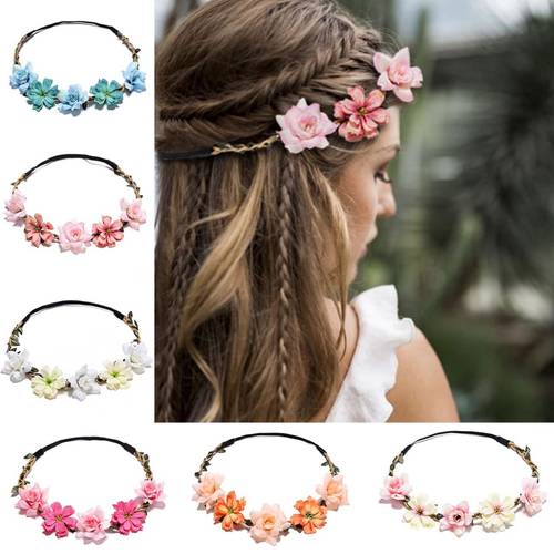 6pcs flower crowns bridesmaids tiaras for brides boho hair wreaths women headpieces collection accessories weddings christmas halloween wedding decoration