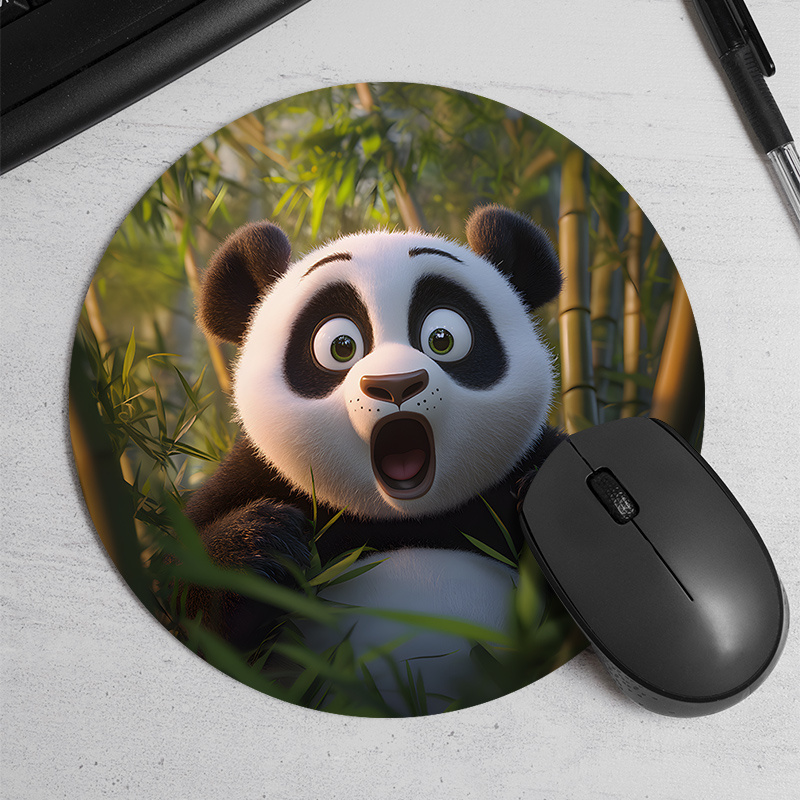 

1pc Panda Print Round Mouse Pad, Rubber, Comfortable Non-slip, Waterproof, Ideal For Office And Gaming, Cartoon Table Mat, Suitable For Desk Use, Print Position May