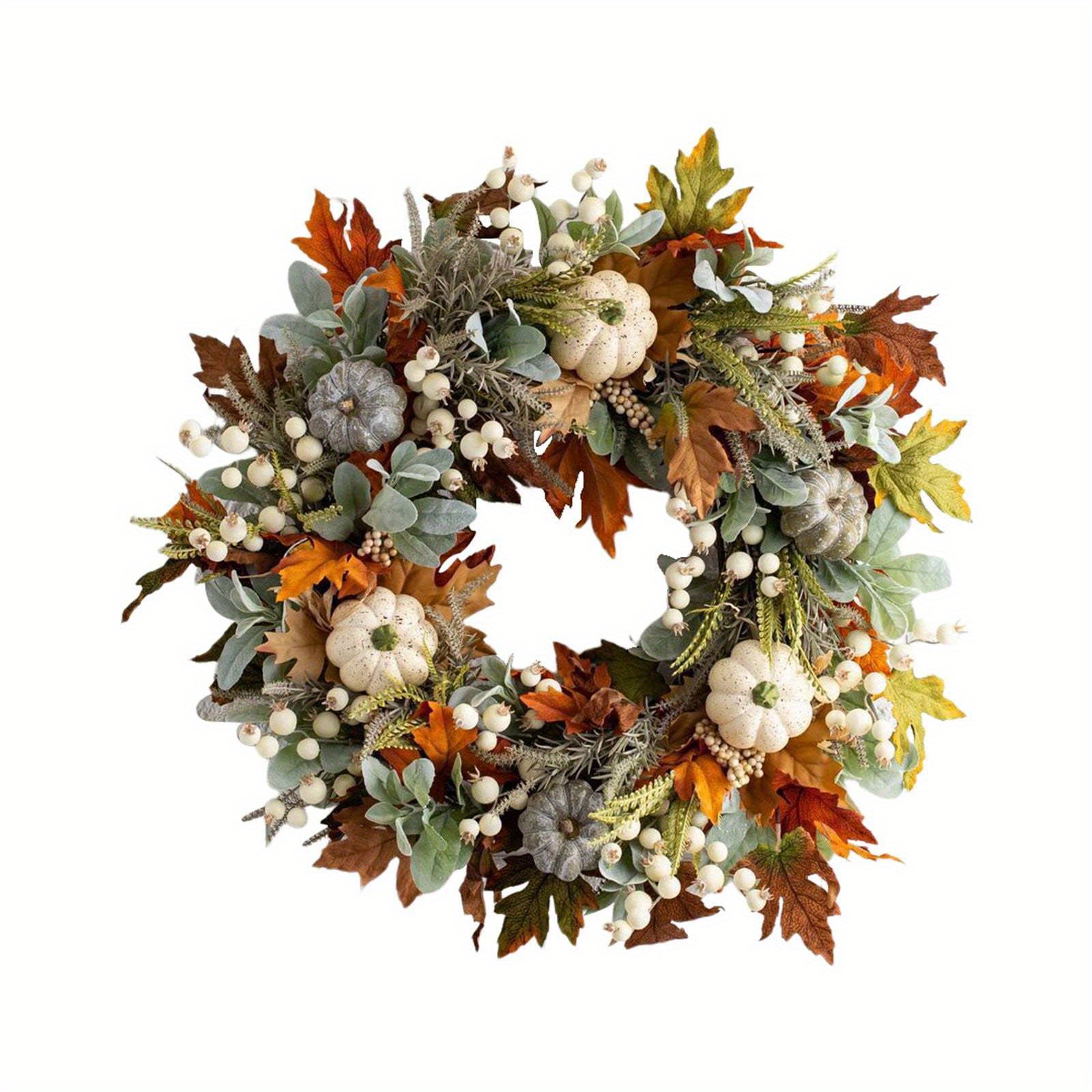 

45cm/ 17.7inch, Wreath Fall Pumpkin Wreath Fall Wreath For Front Door Artificial Fall Wreath Fall Front Door Wreath Family Farmhouse Decor And Thanksgiving Wreath For