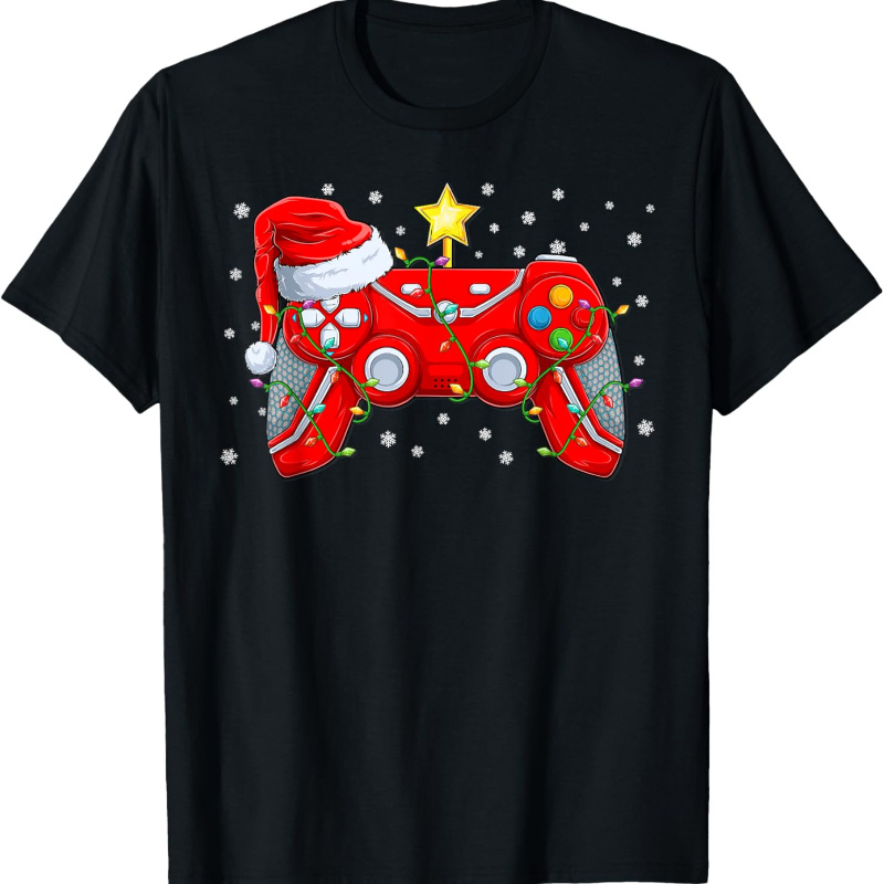 

Video Game Santa Hat Gamer T-shirt For , Soft Fabric, Breathable, Comfortable Short Sleeve Tees Summer, Birthday Gift To Teens