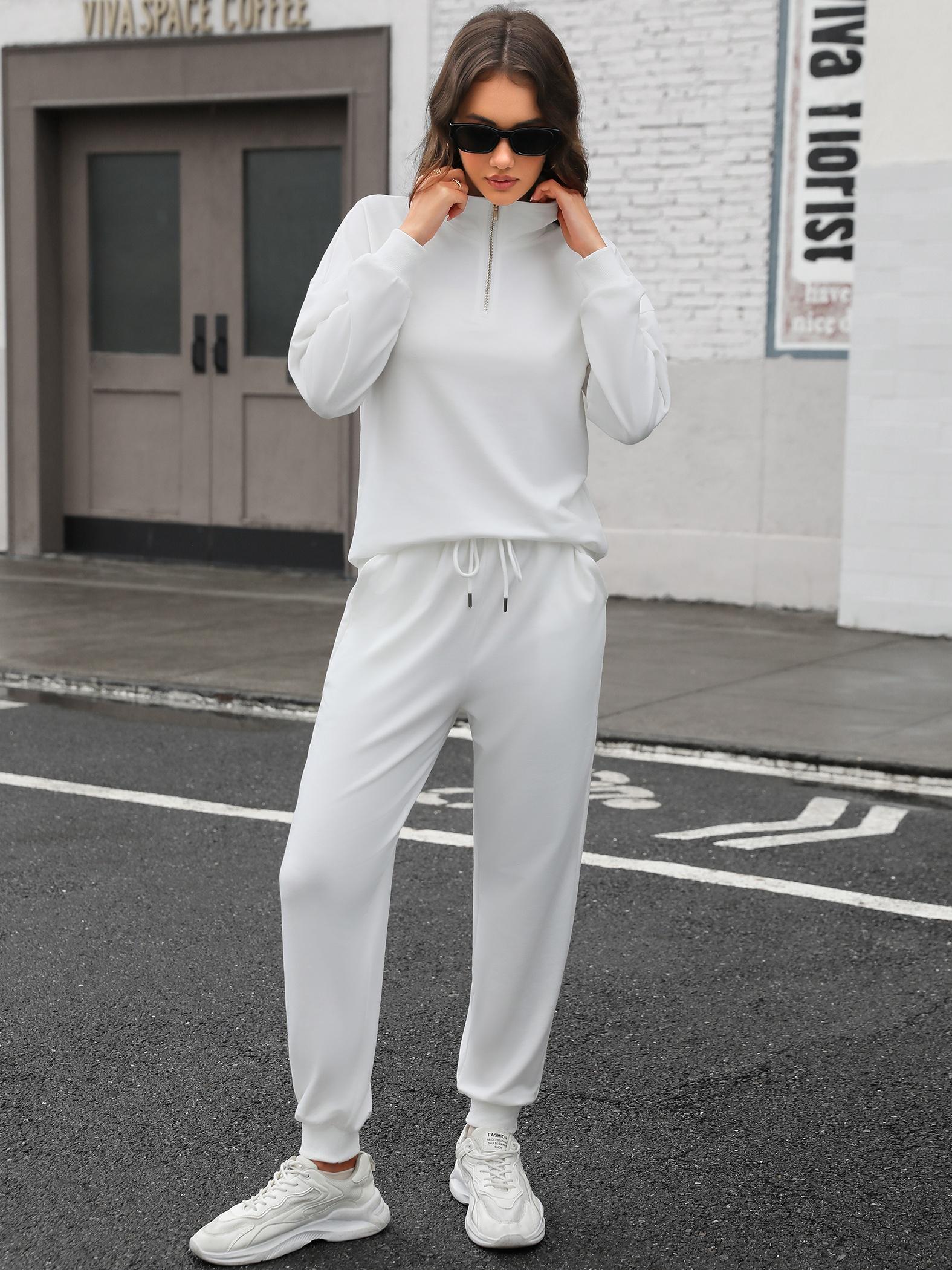 Tracksuit Womens White Sweatsuit Set Jogging Suits White Joggers Set Zipper  Hoodie White Joggers And
