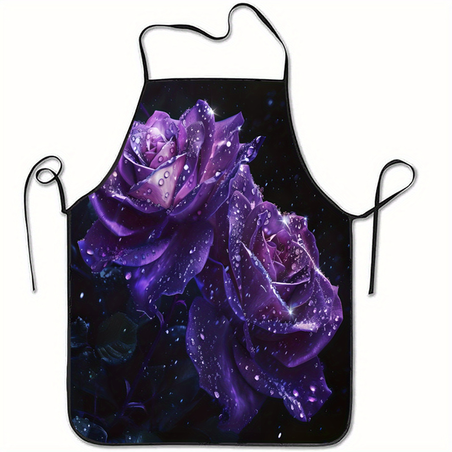 

1pc Elegant Purple Rose Print Sleeveless Polyester Apron For Kitchen, Baking & Home Use