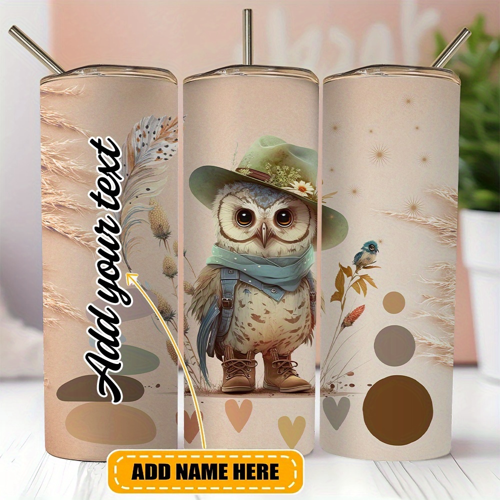 

Personalized 20oz Owl Stainless Steel - Vacuum Insulated Travel Mug With Straw For Coffee, Tea & Cold Drinks - Accessory