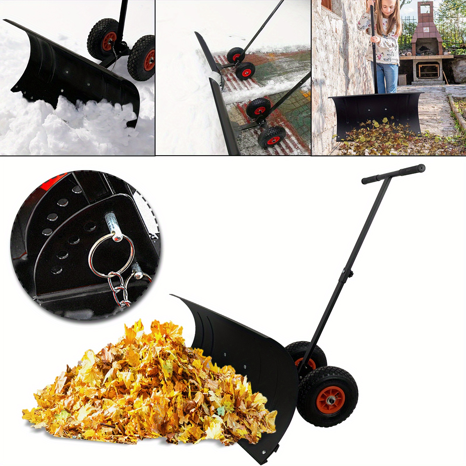 

Adjustable Snow Shovel With Wheels – 74cm Extra-wide Metal Blade For Efficient Snow