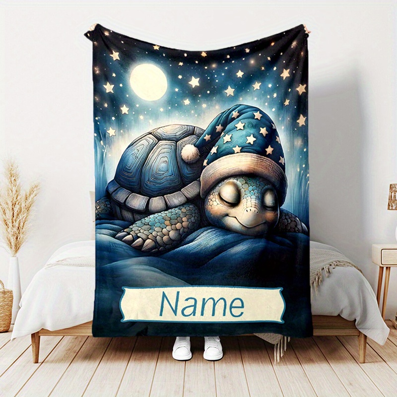 

Personalized Custom Name Turtle Blanket - Soft Flannel, For Sofa, Bed, Picnic & More - Perfect Gift For All , Christmas Decor