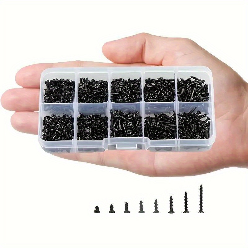 TEMU 800 Black Cross Recessed Self-tapping Screw Set, High-strength Metal Wall Panels, Various Sizes With Storage Boxes