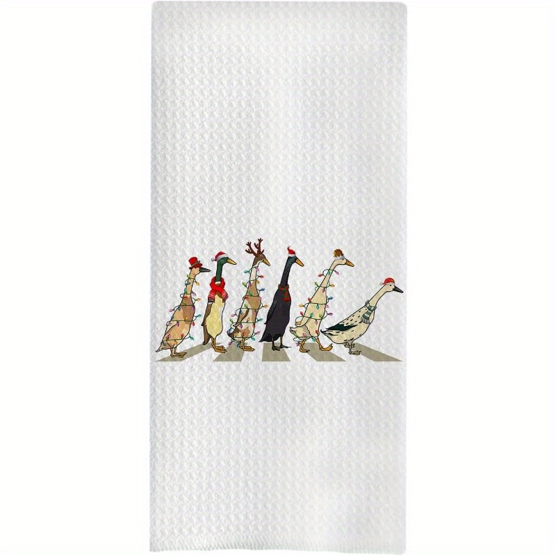 

1pc, Duck Christmas Kitchen Towel, 18x26 Inches, Polyester Waffle Weave, Modern , Soft Dish Towel For Home & Kitchen Decor, Machine Washable