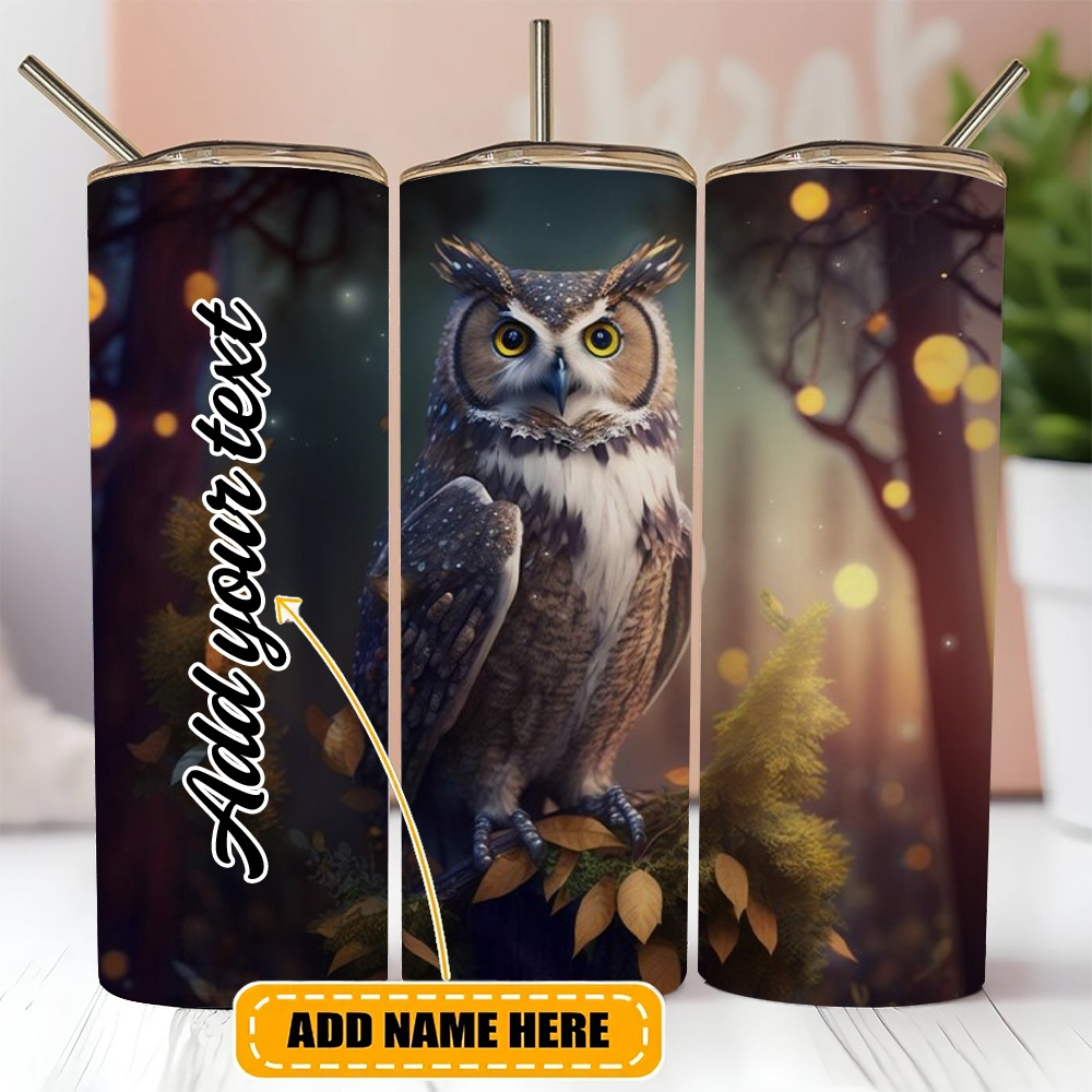 

20oz Customizable Owl-themed Stainless Steel - , Bpa-free, Insulated, Leak-proof With Lid And Straw For Hot And Cold Drinks - Perfect Gift Idea