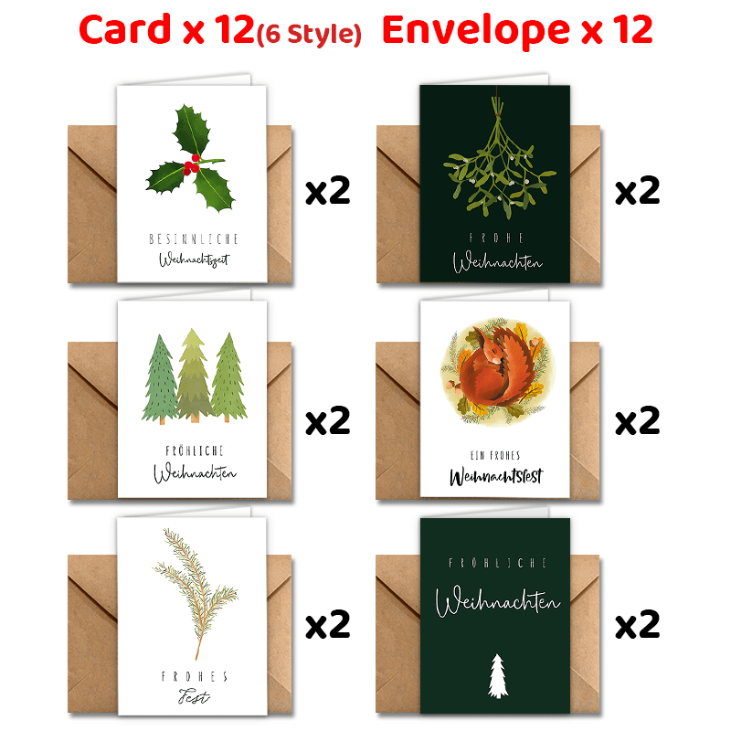 

24pcs German Christmas Greeting Cards With Envelopes, Watercolor Botanical Design, Merry Christmas & Happy New Year 2025, Office Supplies, Holiday Party Cards, For Wishes, Gratitude, Good Luck